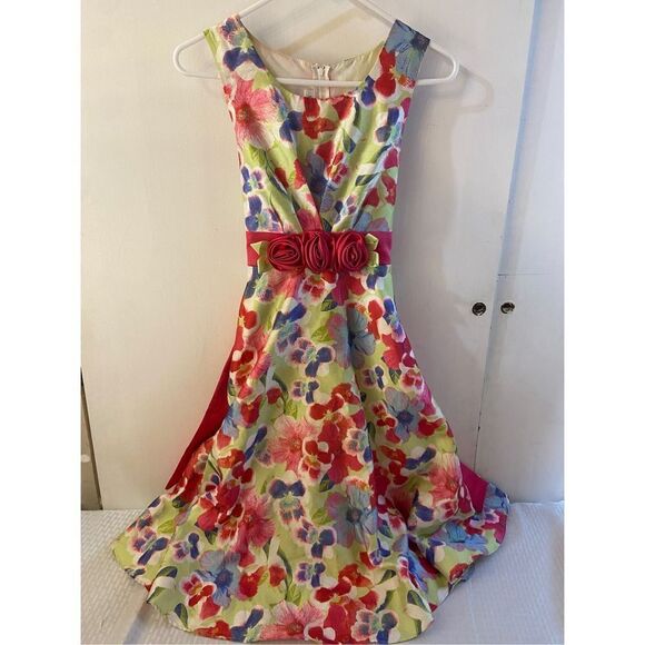Bonnie Jean pink flowers size 16 teens Easter #17175 bow - Picture 1 of 5